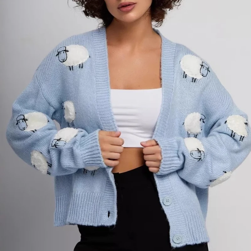 

2025 New Cartoon Sheep Long Sleeve Top Women's Casual Versatile Sweater Fashion Loose