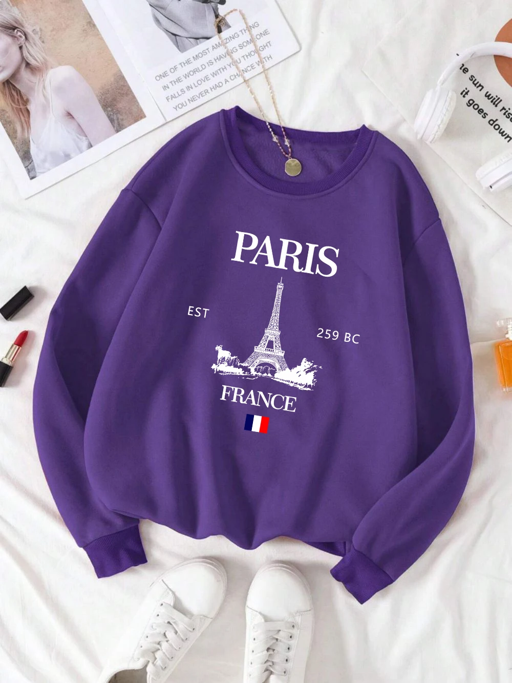 Fashion Womens Hoodie Paris France Eiffel Tower Printing Sweatshirt Warm Fleece Comfortable Pullovers Autumn Female Streetwear