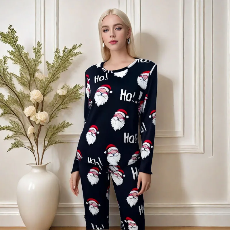 

Santa Claus Print Sleepwear Women Christmas Party Pajama Set Long Sleeves Top Pants Casual Home Wear Female Nightwear 2Pcs ﻿