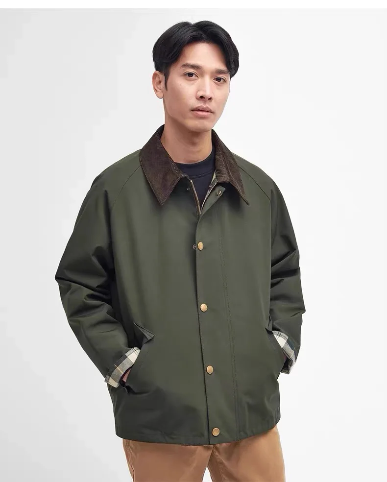 Barbour reversible classic sage vintage plaid unisex unwaxed jacket coat parka short windbreaker