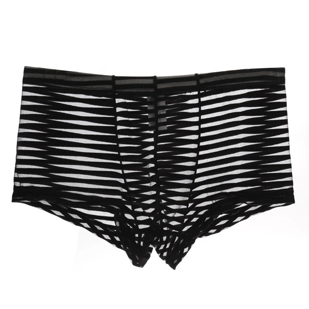 ملابس داخلية للرجال سراويل داخلية عالية التمدد وخفيفة الوزن ومنظور شبكي عادي وشفاف بلون سادة رفيع