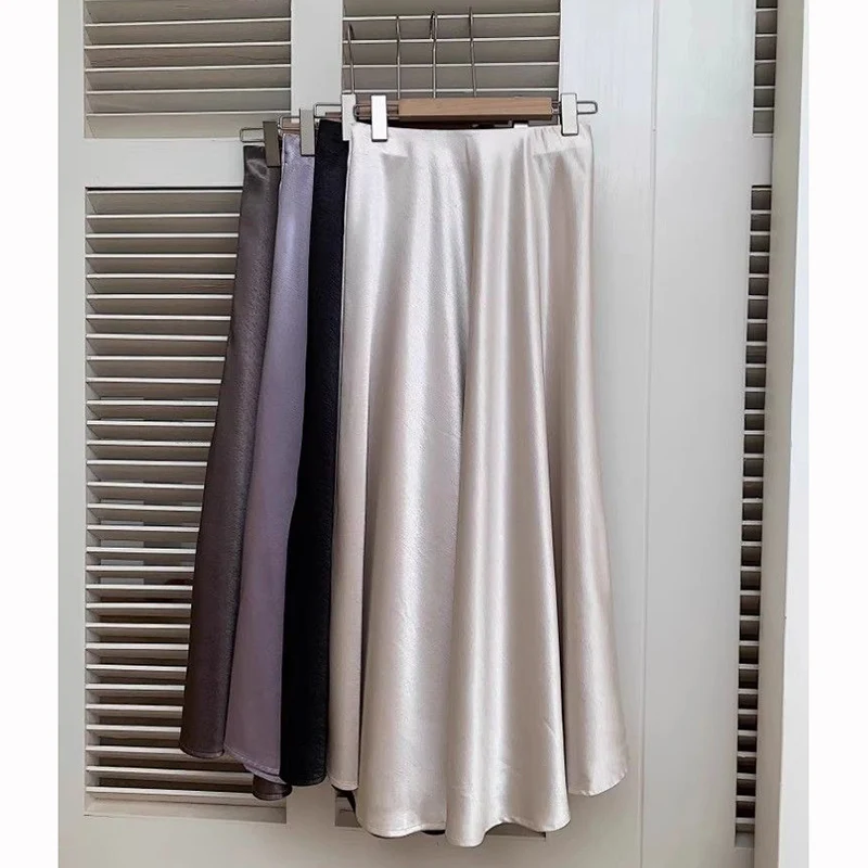 

Летние женские модные удобные юбки из ацетата, элегантные однотонные юбки миди с высокой талией для девушек, корейские свободные короткие платья для женщин