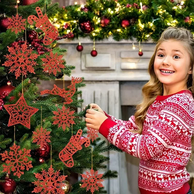 20 قطعة شجرة عيد الميلاد الديكور حلي معلقة شجرة ثلج الرنة سانتا ندفة الثلج الحلي لحفلة الشتاء السنة الجديدة