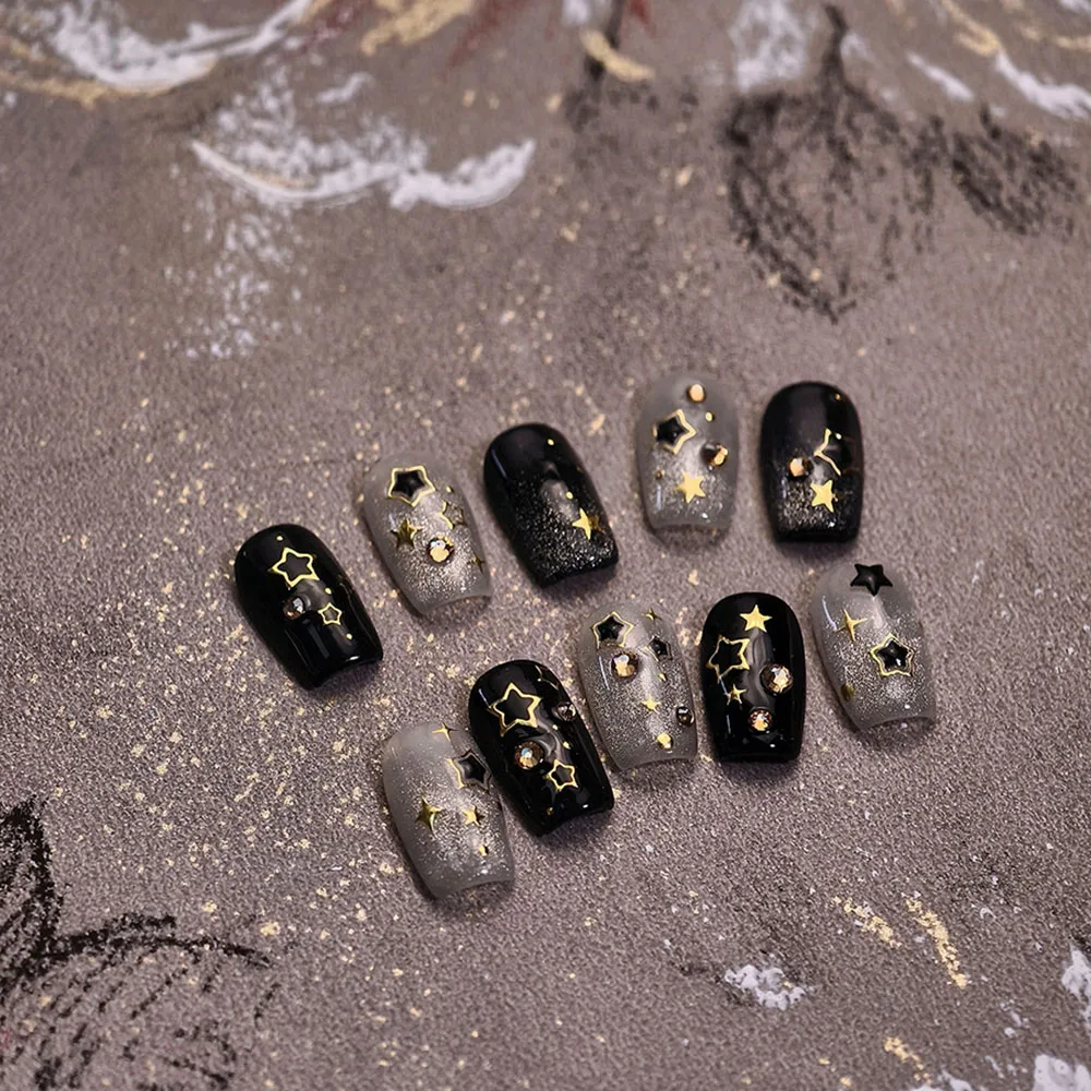 골드 브론 징 스타 네일 스티커 5D 블랙 스타 중공 네일 스티커 데칼 금박 다섯개 Parrten 디자인 네일 슬라이더 장식