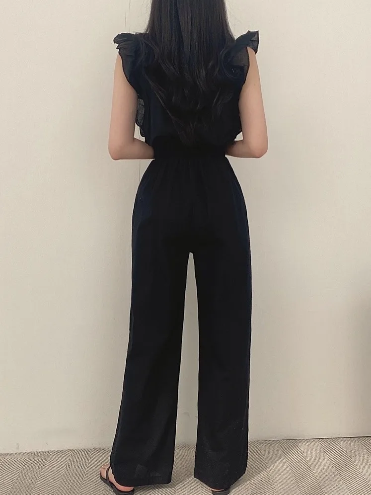 

V-Ne утягивающий комбинезон с широкими брюками, женский винтажный свободный комбинезон с прямыми штанинами и пышными подошвами, повседневная одежда