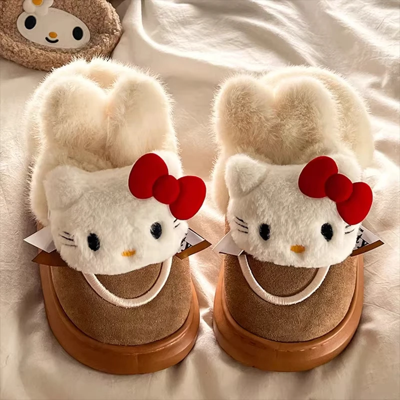 Sanrio Hello Kitty Anime Boots Snow Boots Autumn Winter Kawaii Women Soft Warmth Short Plush Cotton Shoe Cartoon Girl Flats Gift