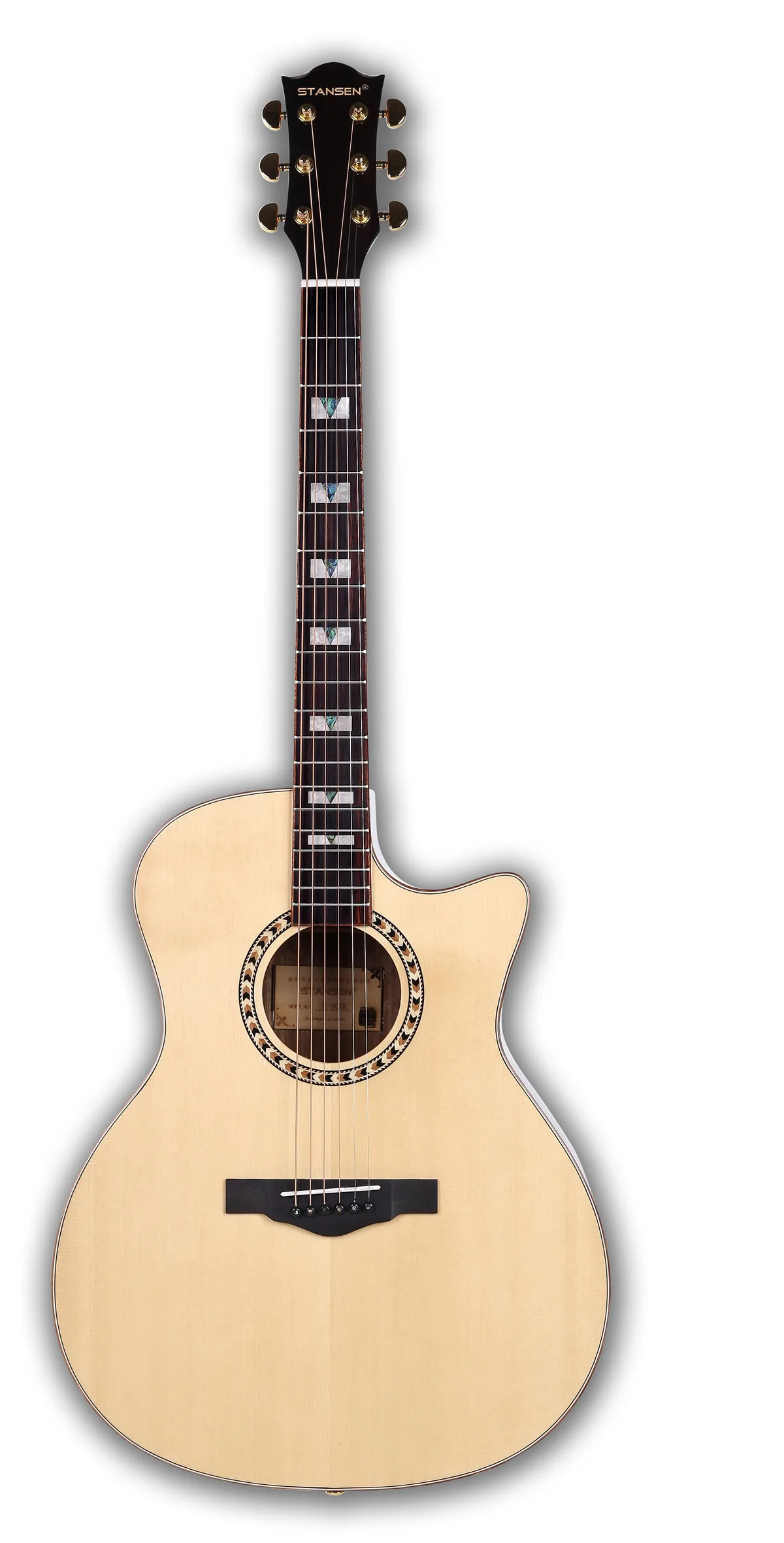 STANSEN T-800Y Cutaway Acoustic Guitar, Solid  Spruce Top Black Walnut Back and Sides