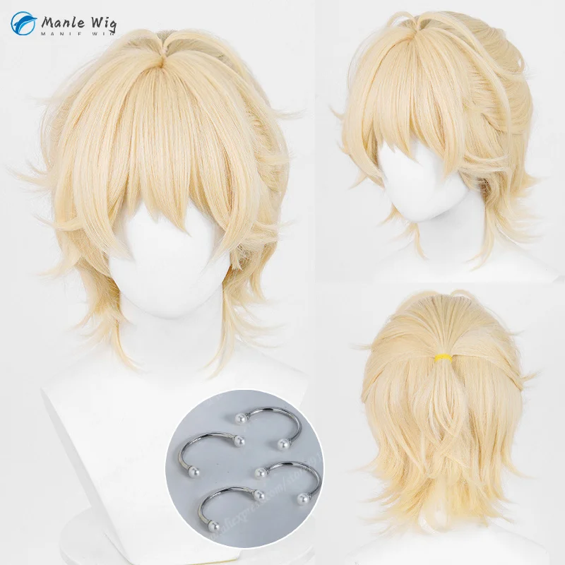 Anime Alien Luka Cosplay Wig Stage Style Unisex 30cm Gold Luka Wigs Heat Resiatant Synthetic Hair Halloween Wigs + Free Wig Cap