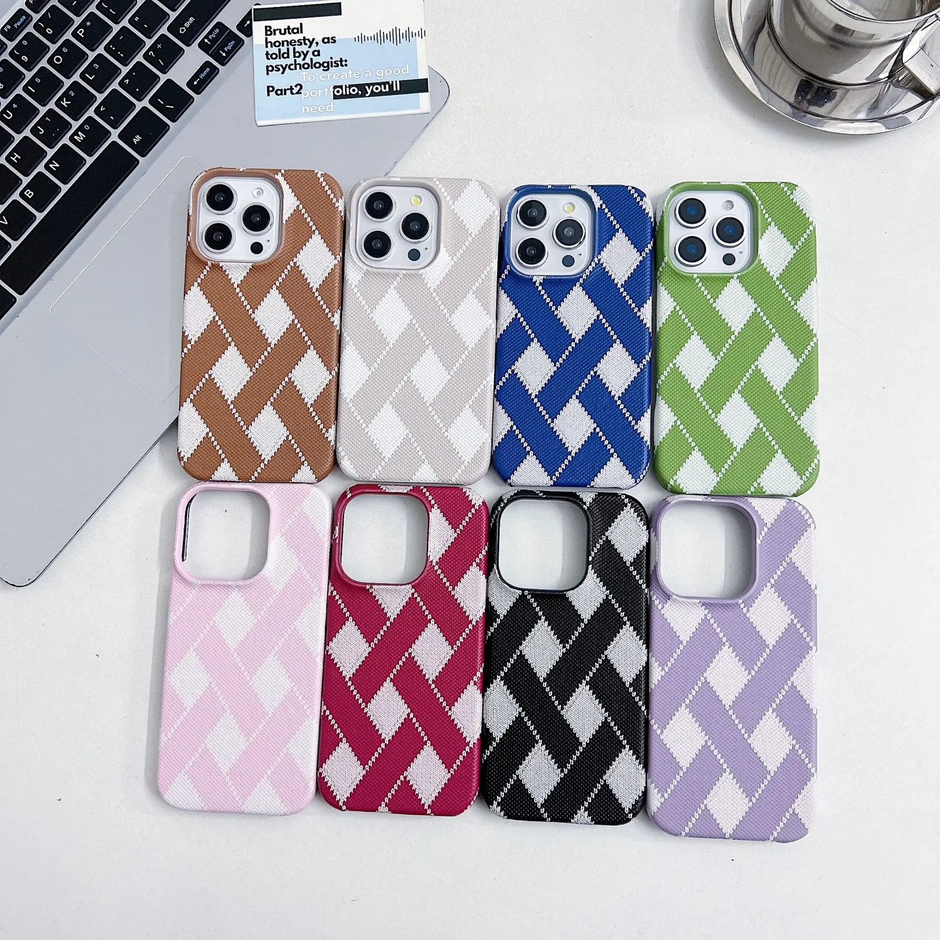 

New woven stripes suitable for iPhone 16 15 14 13 12 11 promax 16Plus 15pro phone case, simple grid anti drop protective cover