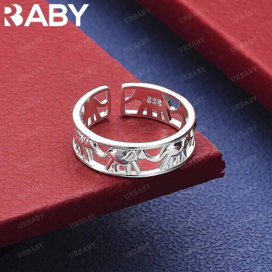 

URBABY 925 Sterling Silver Hollow Elephant Ring Fashion Jewelry Charm Grace Noble Wedding Accessories