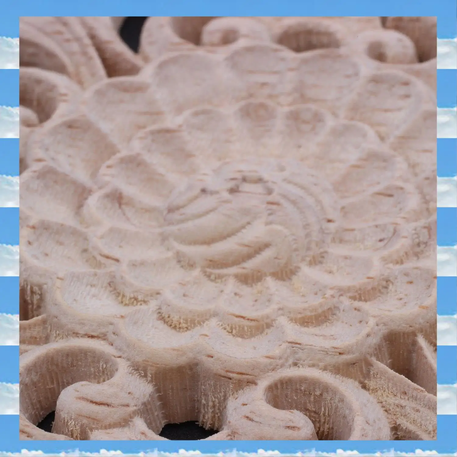 

A11I 2 Pcs Rubber Wood Carved Floral Decal Craft Onlay Applique Furniture DIY Decor Wood Color, B & F