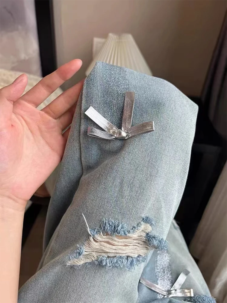 High Waist Wide Leg Jeans Women Loose Fit Denim Pants Torn Straight Leg Jeans for Pear aped Body plus Size Floor Length