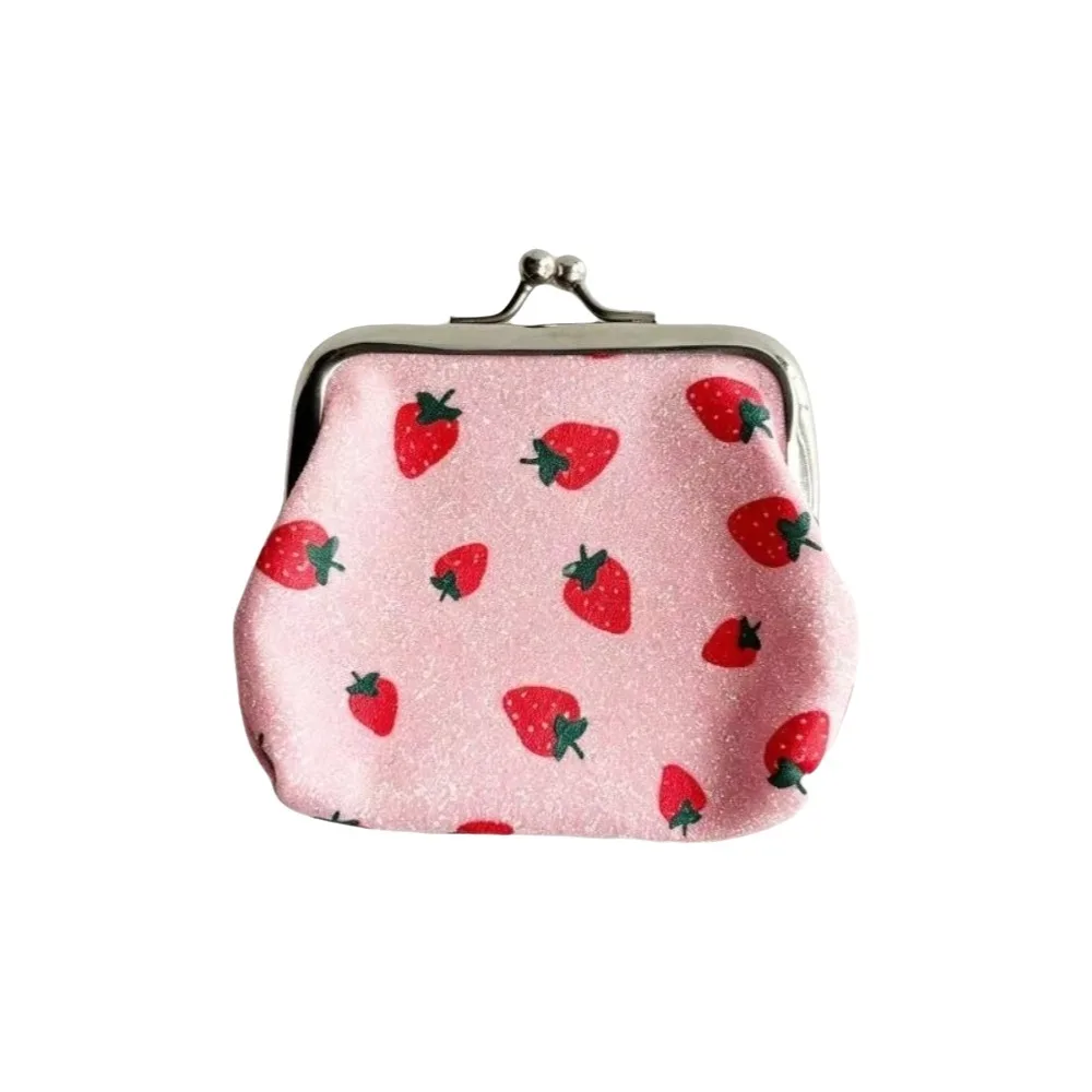 Fruit Pattern Coin Purse Hasp Closure Multifunctional Lipstick Pouch Small Strawberry Cherry Print Cosmetic Bag for Girls