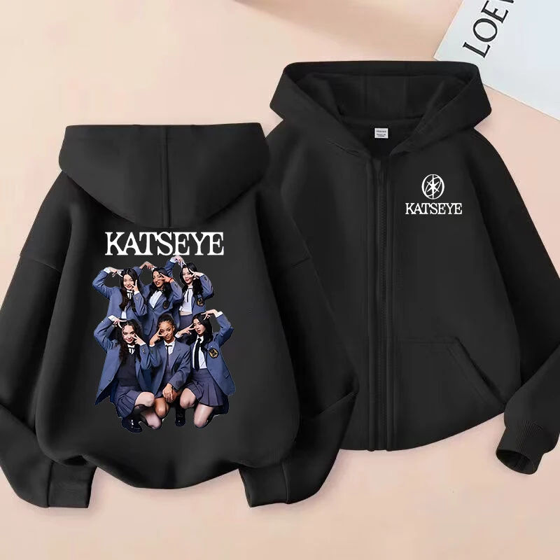 Kids Zip Up Sweatshirts Katseye Kpop Printed Hoodie Pullover Children Clothes Girl Boy Sweatshirt Zipper Hoody Y2K Casual Tops