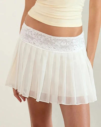 

A Line Mini Skirt New Ultra-Short Mini Pants Elastic Waist Joker Lace Pleated Sexy Fashion White Skirt Hot Sale S M L