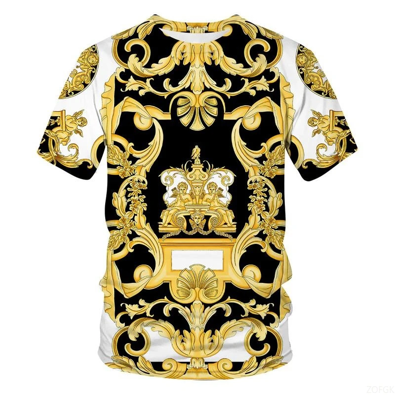 Luxury Baroque Golden Pattern T-shirt Unisex Unique 3D Print Crewneck T Shirts Men Personality Streetwear Fashion Trendy Tee Top image 2