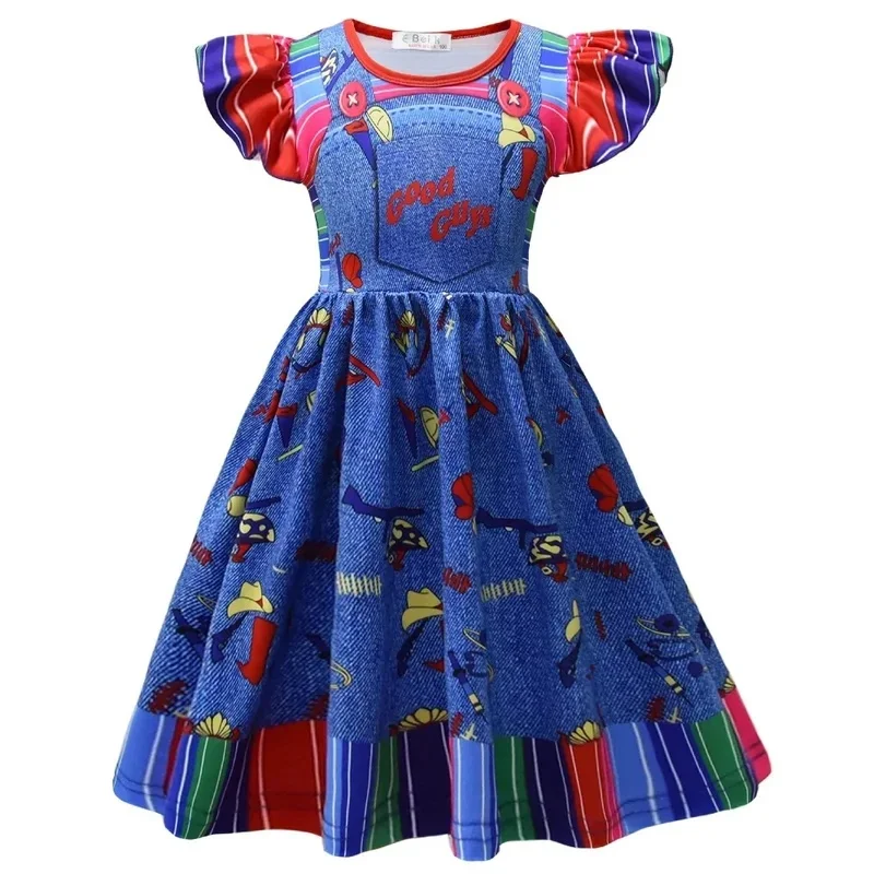 x;3,v'6\g/Kids Child's Cosplay Costume 3D Cartoon Printing Ruffle Girls Chucky Role Play Dress Hallo7'h.n;y\3/ - view 3