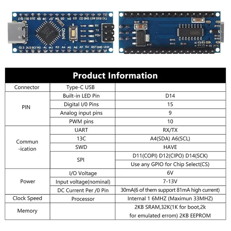 A97I-Nano V3.0 Boards With Terminal Adapter Shield CH340G, 5V 16Mhz, Type-C For Arduino