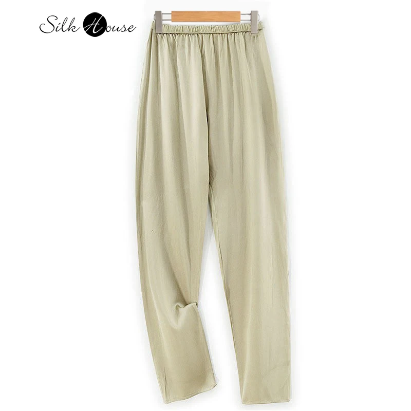 

2026 Women's Fashion Spring Clothing 92% Natural Mulberry Silk Elastic Double Qiao Satin Champagne Versatile Pencil Pants