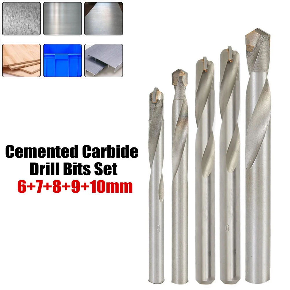 

5pcs 6-10mm Cemented Carbide Drill Bits Fit For Stainless Steel Metal Drilling Wall Tile Earthenware Concrete Carbide Drill Set
