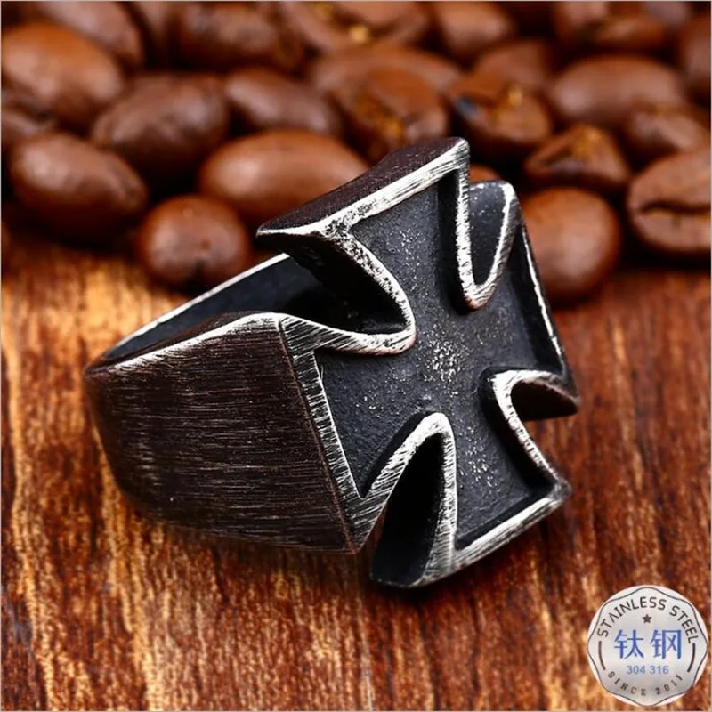 

Viking Cross Iron Ring Fashion Accessories Stainless Steel Distressed Cross Ring Punk Men's Retro Ring Viking Jewelry