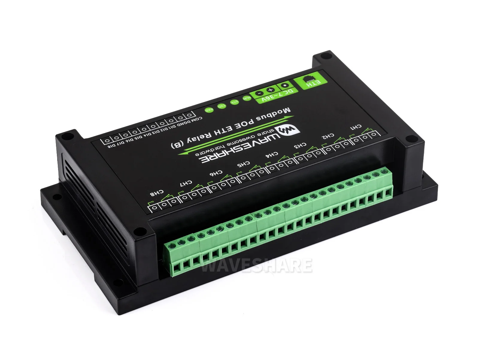 Waveshare 8-ch Ethernet Relay Module (B) With Digital Input, Modbus RTU/Modbus TCP Protocol, PoE Port Communication