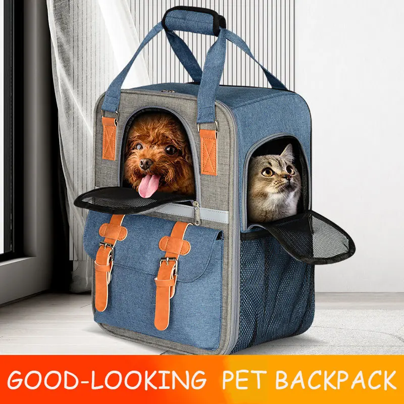 

Multi-color cat backpack breathable canvas carry-on pet dog go-out bag dual-purpose folding three-dimensional pet backpack