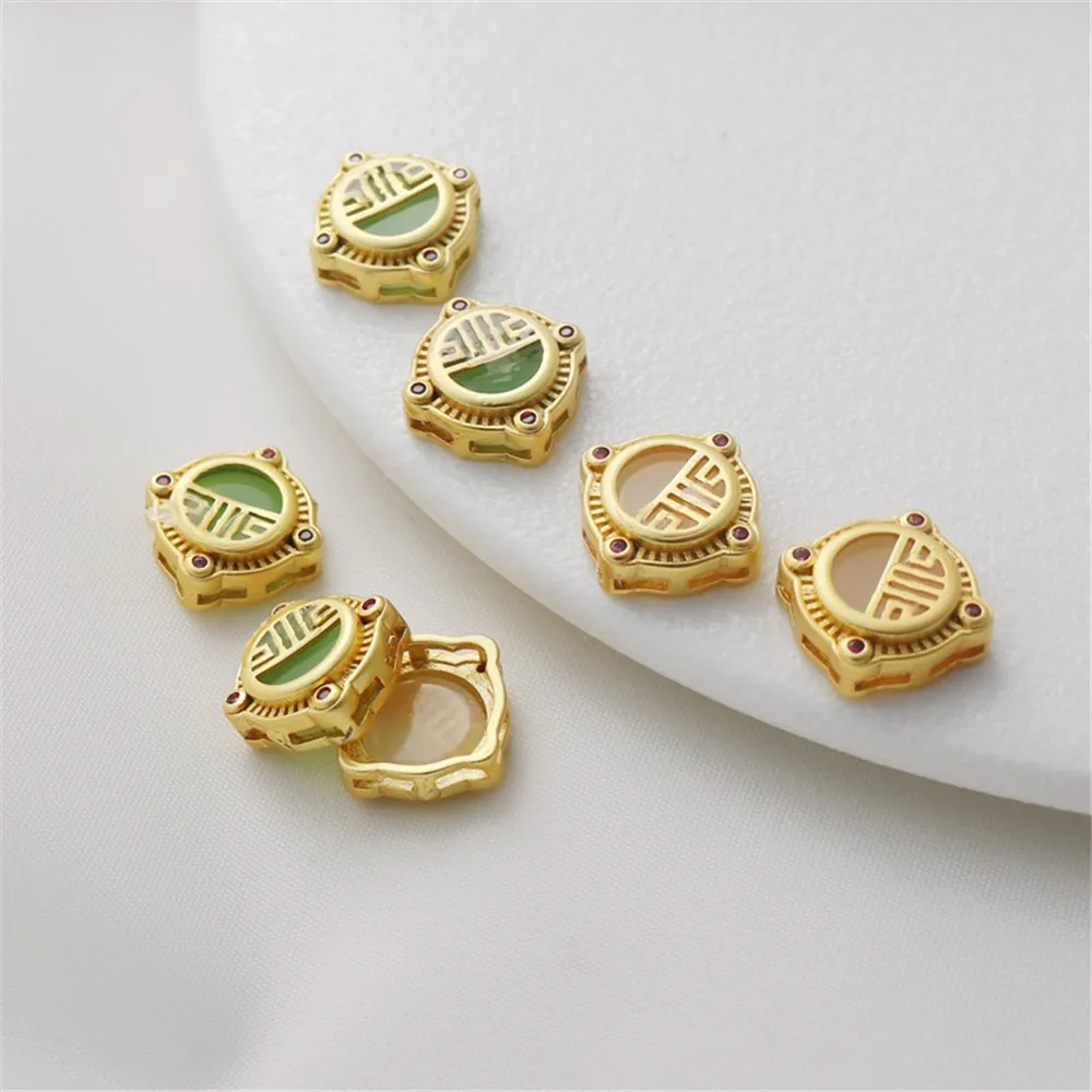 1PCS 18K Gold Inlaid Jade Matte Gold Hollow Beads, Handmade DIY Jewelry Accessories, Necklace, Bracelet, Loose Bead