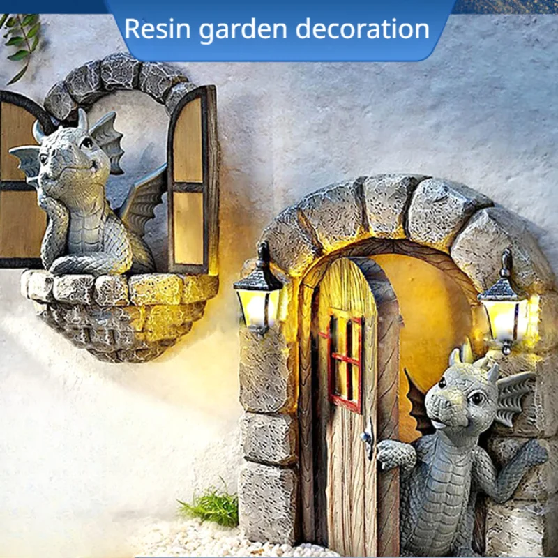 

Dragon Garden Resin Crafts Glow-in-the-dark Door Opening Window Dinosaur Garden Hanging Decoration Room Decor Garden Miniatures