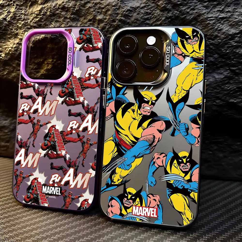 Hot Anime Marvel Deadpool Wolverine Phone Case For iPhone 16 15 14 13 12 11 Pro Max X XR XSMAX 8 7 Plus Candy Matte Back Cover