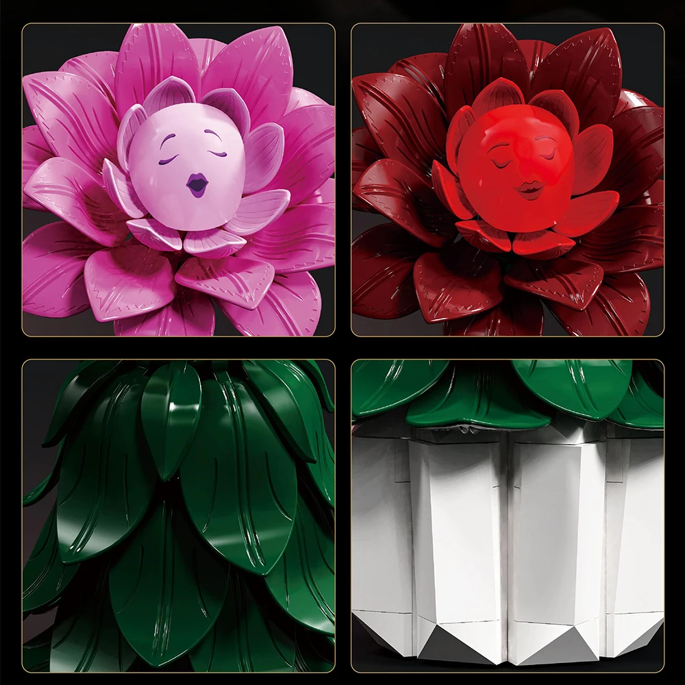 378PCS Double Rose Building Blocks Smile Flower Bouquet Vase Model Bricks Home Decoration Educational Toy Romantic Holiday Gift view 3