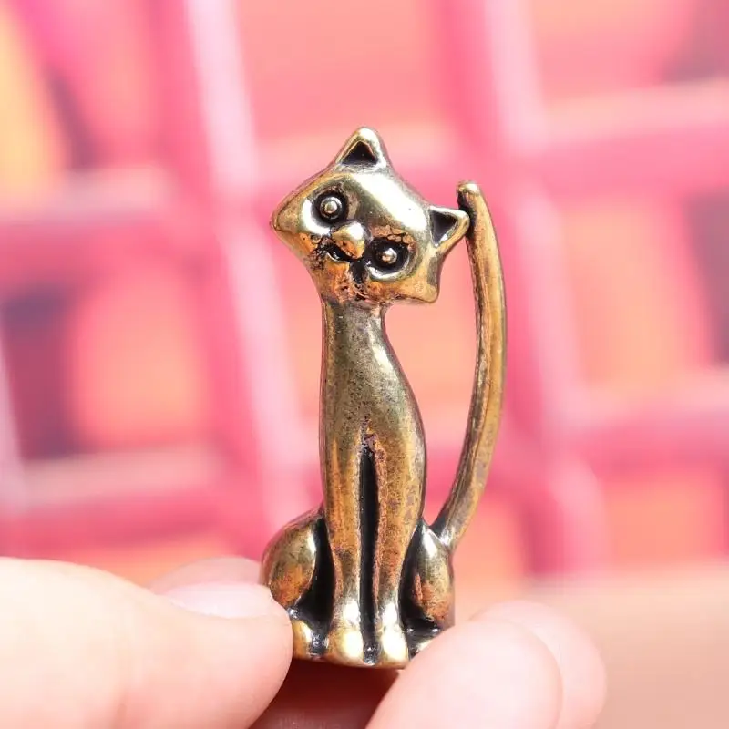 1X Antique Brass Cat Lovers Statue Ornament Copper Animal Sculpture Incense Burner Home Desktop Decorative Figurines & Miniature