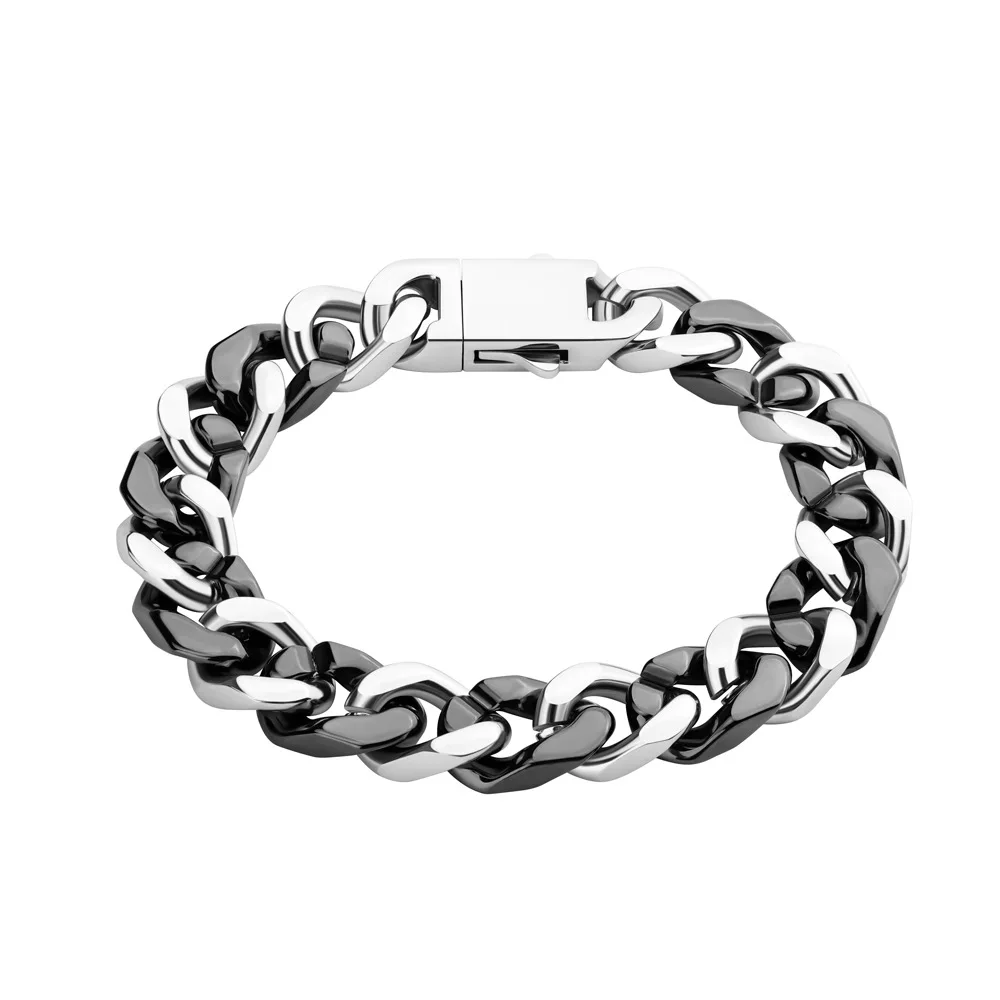 

New Style Black and White Ceramic Bracelet, Matching Stitched Personalized Cuban Link Bracelet, Couple Style Hip-Hop Rock Fashio