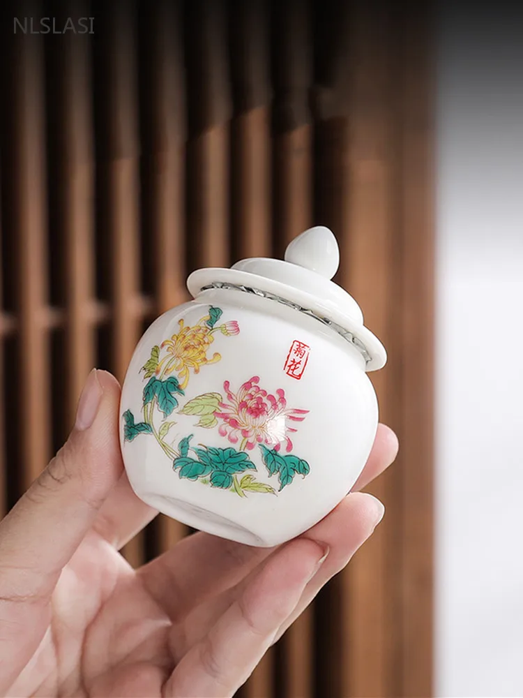 40ml Ceramic Chinese Tea Jar Mini Portable Sealed Tea Storage Jar Exquisite Moisture-proof Coffee Container Chinese Tea Supplies