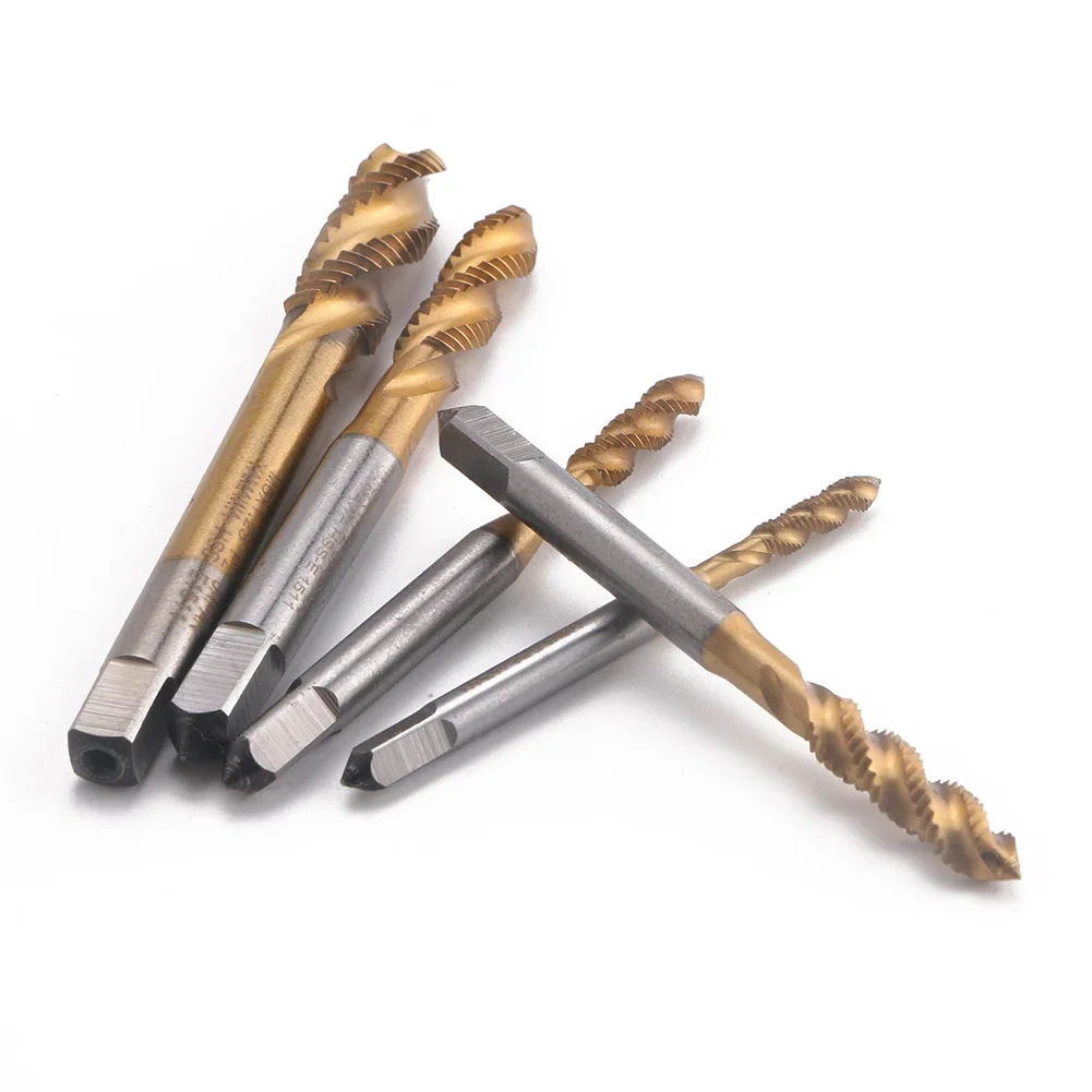 5pcs/set Titanium Steel Screw Thread Metric Spiral Tap Plug Drill Bit Set M3 M4 M5 M6 M8 Tap Set