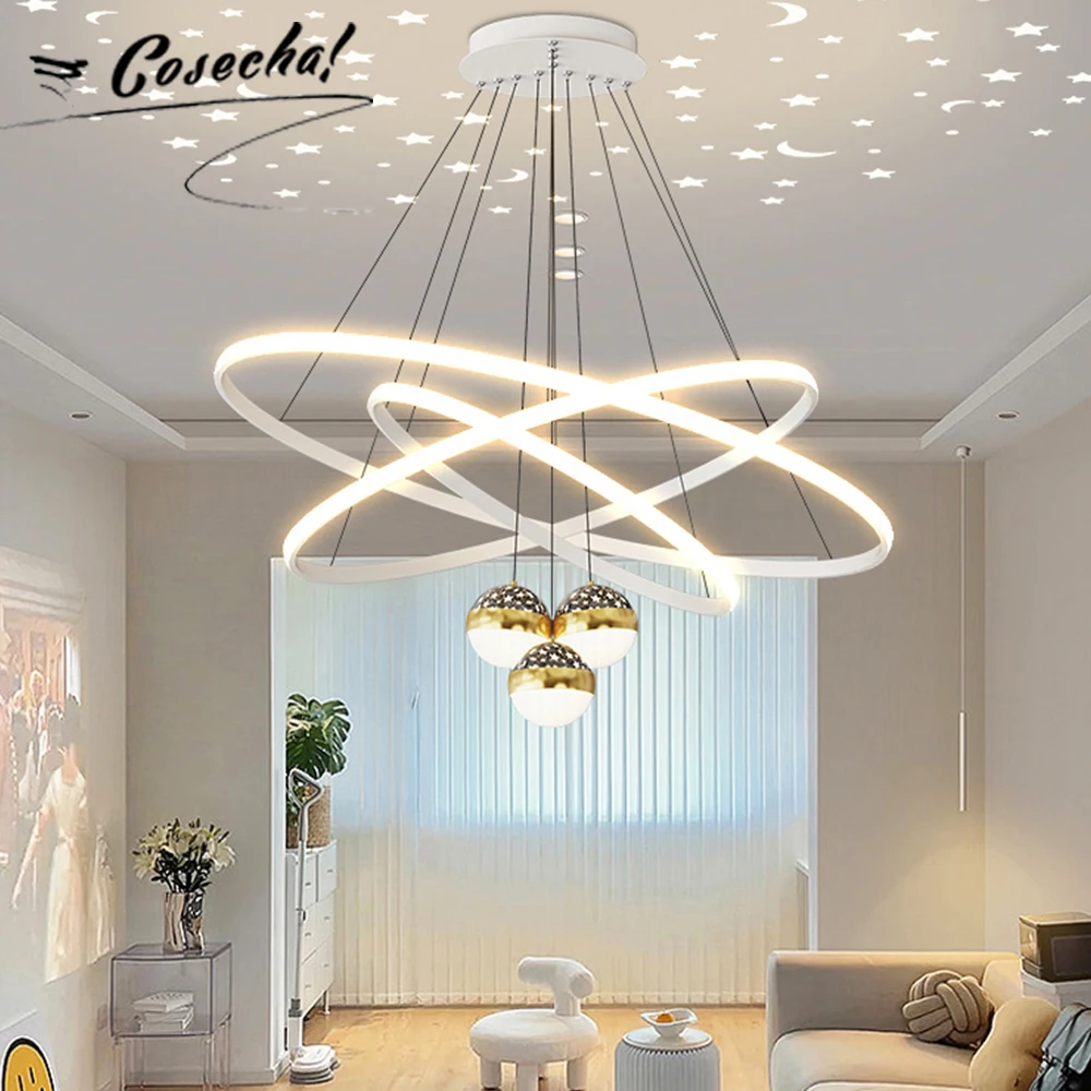 

Modern LED Ceiling Chandelier White Bedroom Lights Dimmable Gold Chandelier 140W with Remote Control For Living Room Dining Room