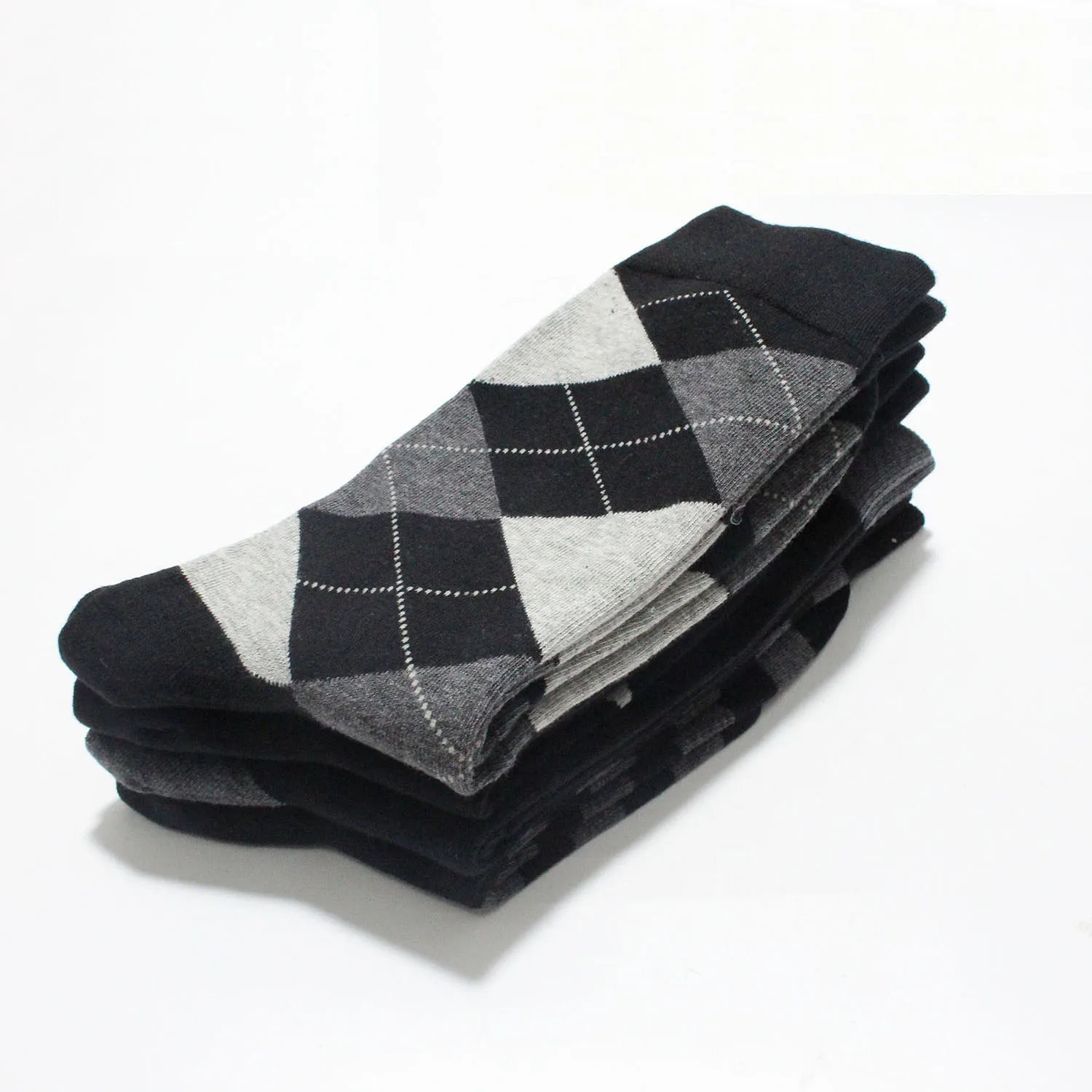 8 Pairs Large Size Casual Fashion Business Mid-tube Men Socks Black Gray Stripe Dot Diamond Men Dress Socks EU41-48