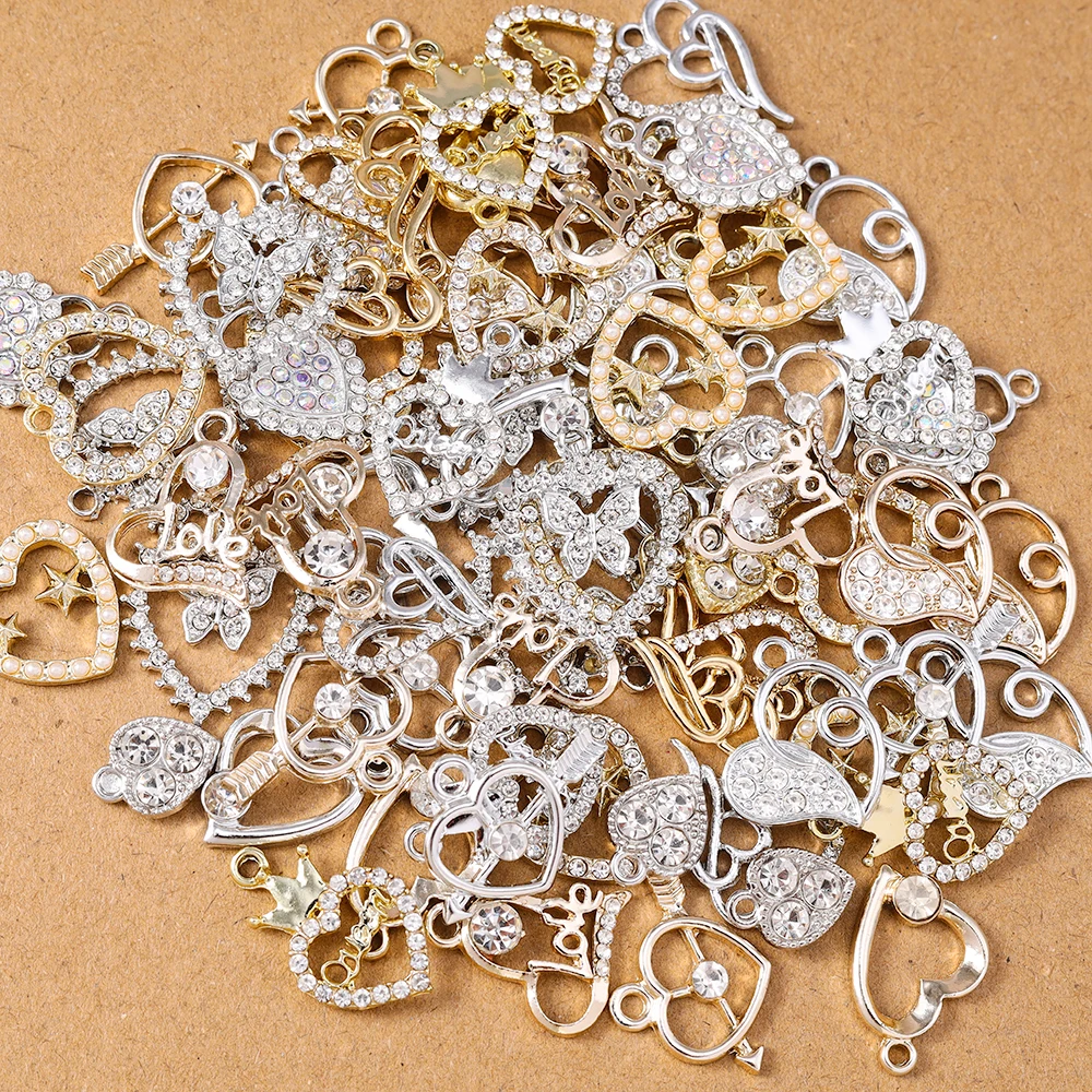 10 Stück zufällig gemischte Kristall-Liebesherz-Anhänger für Halsketten, Ohrringe, Armbänder, DIY-Schmuckherstellung, Zubehör