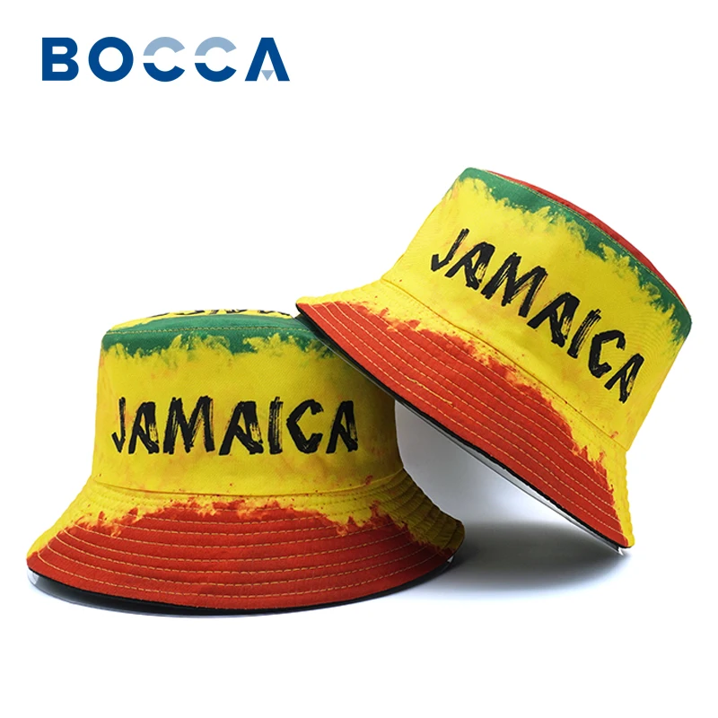 Bocca Jamaica Printing Bucket Hat Rasta Letter Pattern Red Yellow Green Fisherman Hats Location Design Panama Bob Cap Sunshade