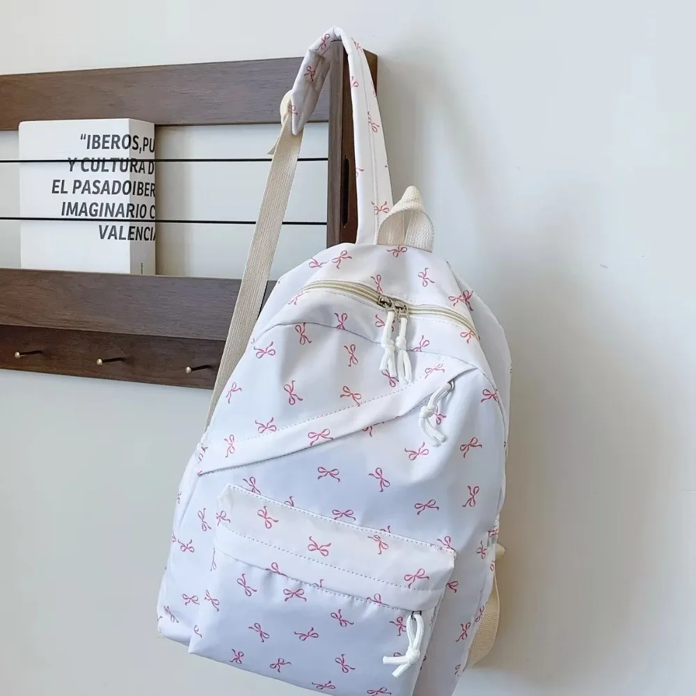 Canvas Bow Backpack Lightweight Adjustable Straps Students School Bag Storage Bag Large Capacity Teenagers Shoulder Bag