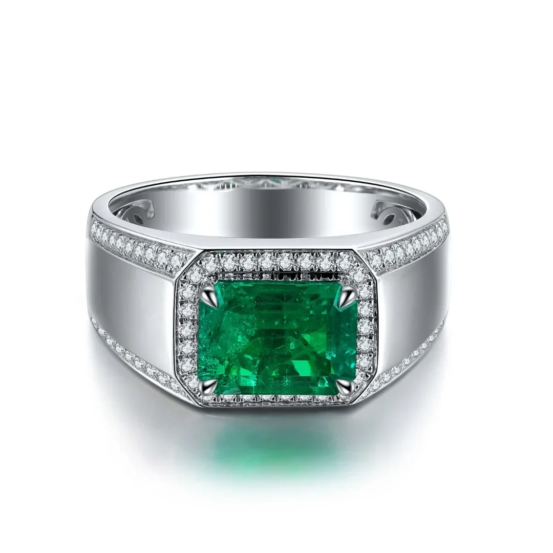 Ruif Real 925 Silver 3ct Lab Grown Emerald Rings for Men Classical Design Luxury Jewelry for Daily Wear