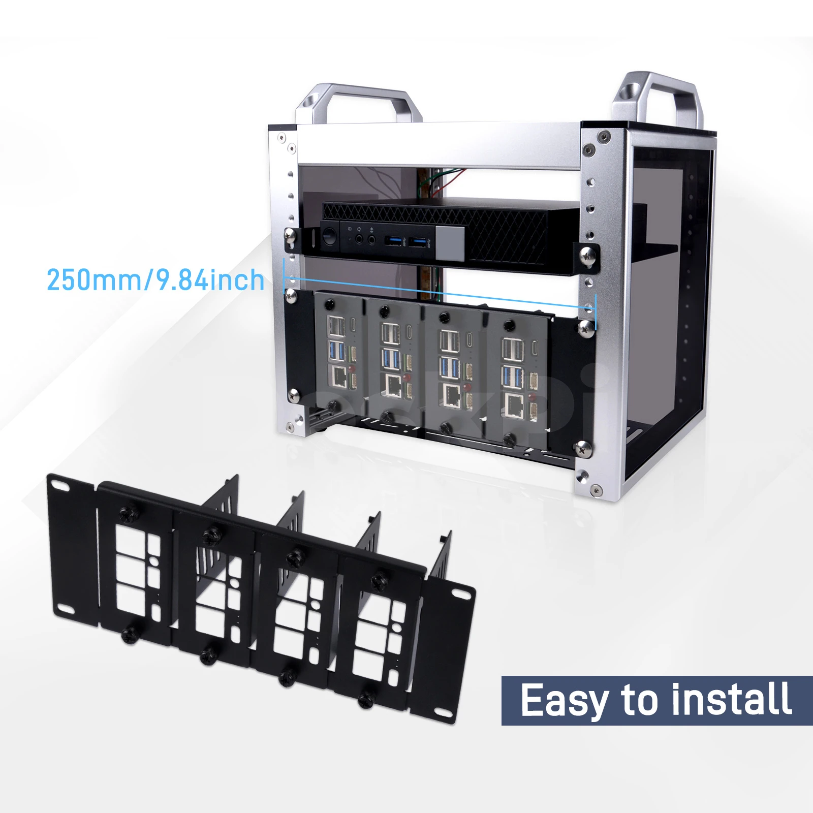 Aksesori DeskPi Rackmate 10 inci 2U Rackmount untuk Raspberry Pi5/4B, Mendukung Instalasi T0/T1/T2