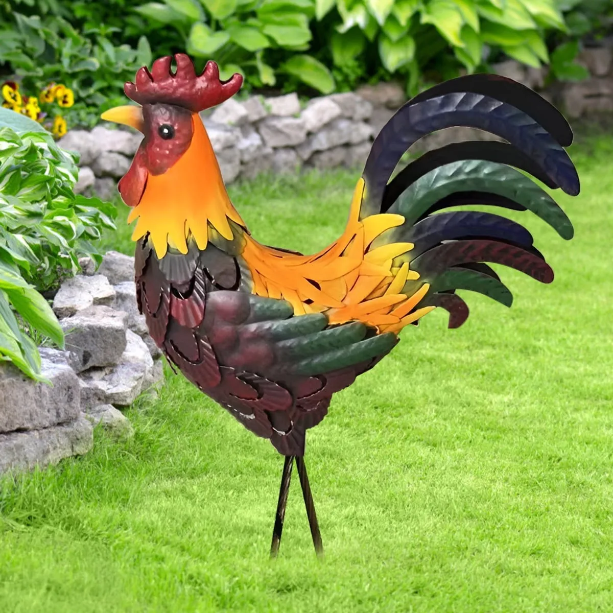 

Iron Rooster Sculpture Lifelike Iron Rooster Sculpture Rust-Proof Animal Lawn Ornament for Home Patio Backyard Garden Decoration