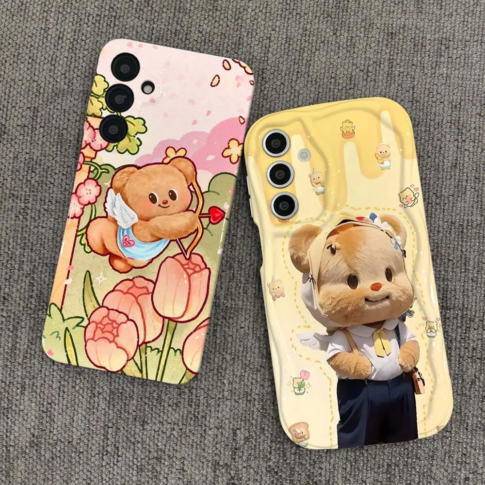 Cartoon Anime Bear Cute Phone Case For Samsung Galaxy A13 A15 A16 A06 A11 A12 A14 A05 M11 M12 F12 4G 5G Feilin Wave Oil Shell