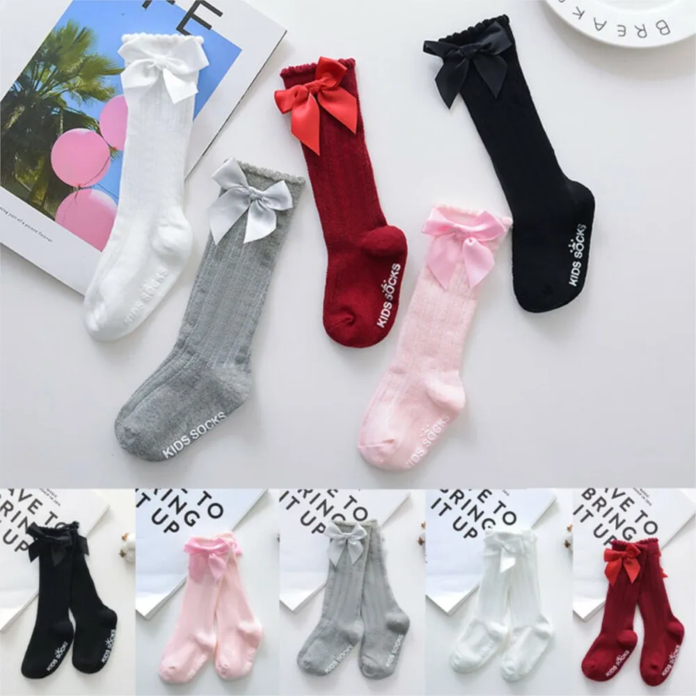 

Baby Socks Summer Clothing Kids Toddlers Sock Girls Big Bow Knee High Long Soft Cotton Lace Baby Socks Bowknot 100% Cotton