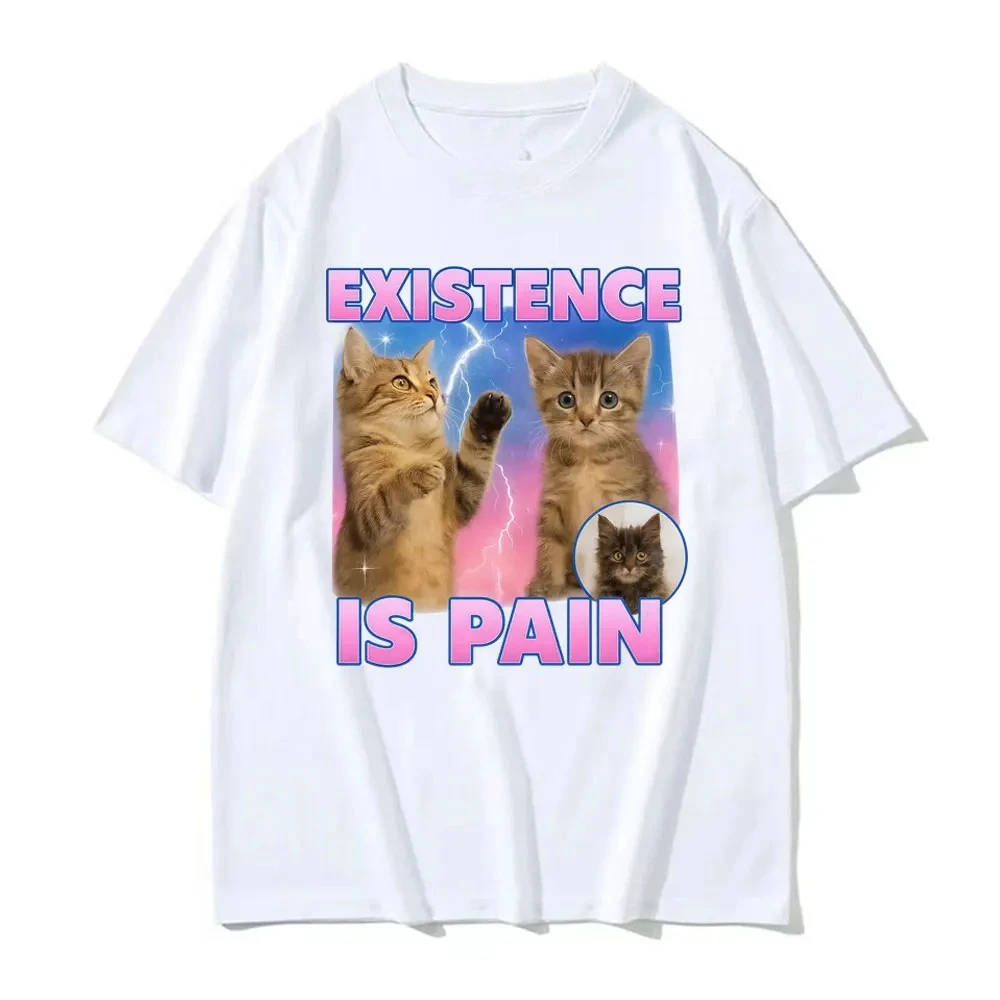 

Existence Is Pain Funny and Cute Cat Expression Pack T-shirt for Women Retro Fashion T-shirt Casual Summer Aesthetic Clothes