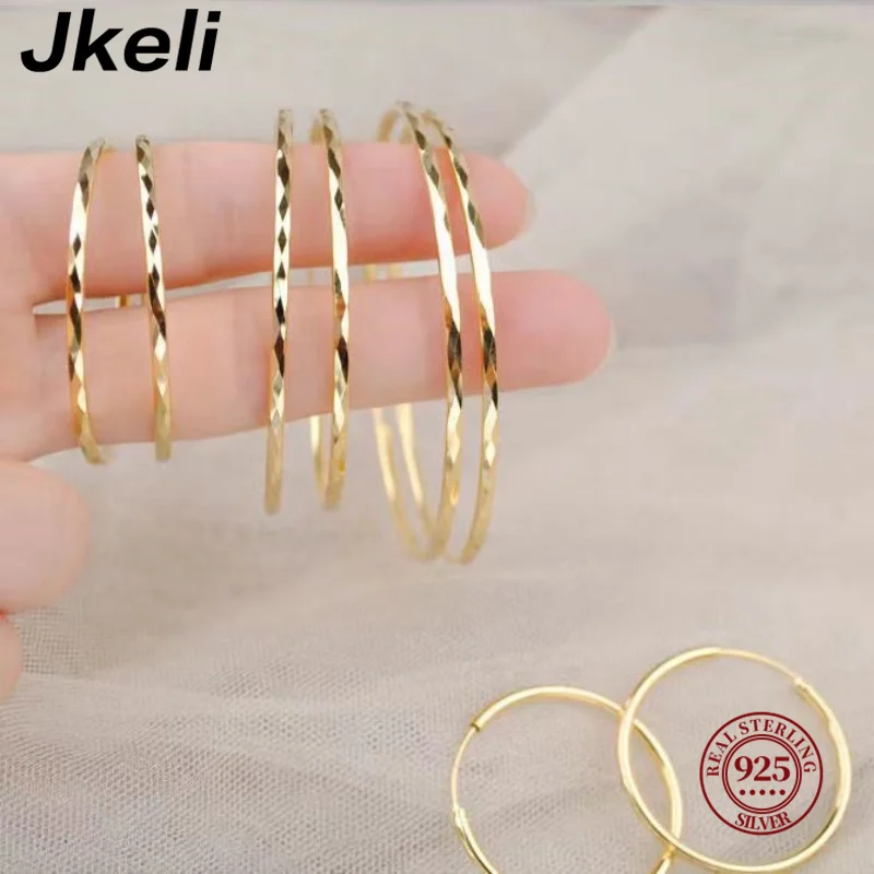 

Jkeli Genuine 925 Sterling Silver Fashion Korean Simple Hoop Earrings for Women Men Charming Chic Party Jewelry Accessories