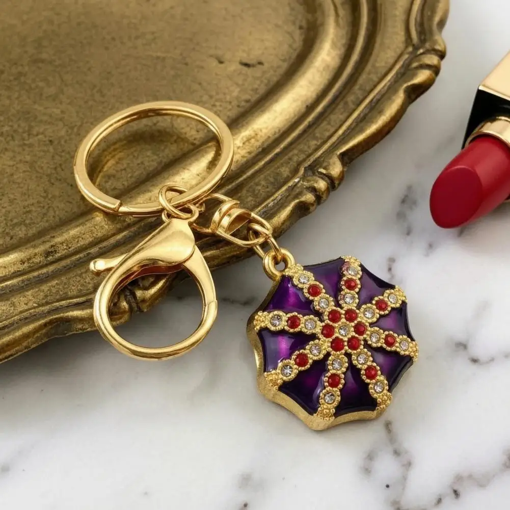Alloy Key Ring Octagonal Hat Pendant Rhinestone Ethnic Hat Keychain Bling Octagonal Cap Pendant Zinc Alloy Car Key for Backpacks