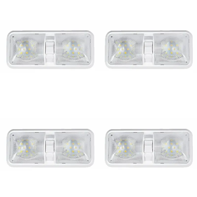 AASS-4X Universal Car Ceiling Double Dome Light For Camper Trailer Marine RV 48 LED 12V 520LM Car Light Lamp White Roof Lamp