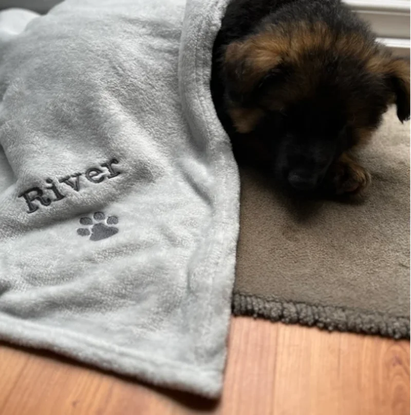Personalised, Embroidered Dog/Cat Puppy/Kitten Blanket. Can Be Plain, With Paw Print Only Or With Paw Print And Your Pet\'s Name